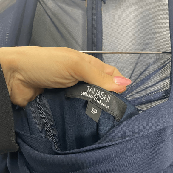 TADASHI SHOJI PETITE COLLECTION Mesh cap sleeve layered mini dress navy SMALL - Picture 4 of 5